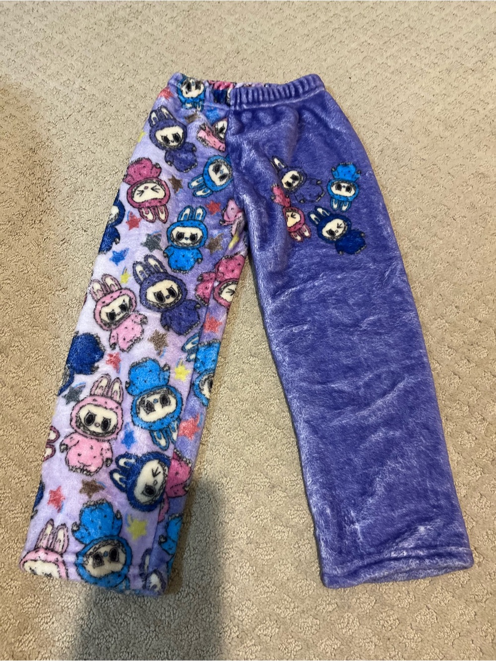 Kids Plush Labubu Pajama Pants in Purple